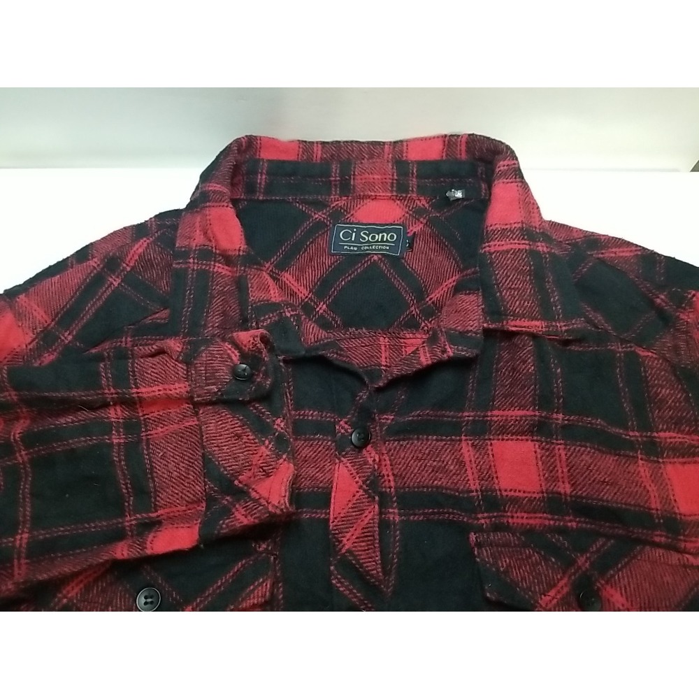 Ci Sono Womens Flannel Shirt XL Red Black Plaid Long Sleeve Button Up Top‎